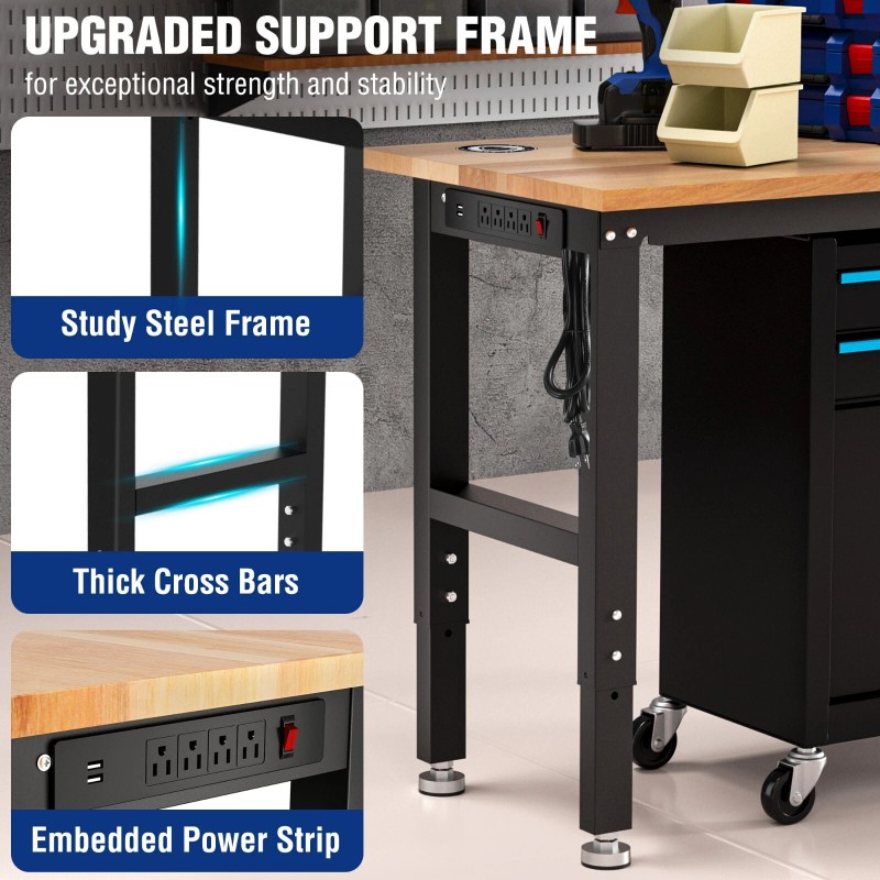 Workpro Adjustable Workbench 48"X22"/60''x2 - 48"x22" with Leveling Foot