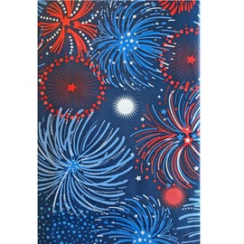 Newbridge 4th of July Rectangle Vinyl Flannel Backed Tablecloth, 60 x 102 Inch, Fireworks Celebration, Indoor/Outdoor Party Table Cover, Americana Red, White and Blue Fireworks, Memorial Day