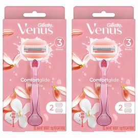 Venus Genuine Comfort Glide White Tee Women's Razor + 2 Razor Blades, Mixed Colors, 2 Pieces / Venus 정품 컴포트 글라이드 화이트티 여성용 면도기 + 면도날 2입, 혼합색상, 2개