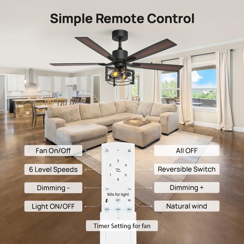 Consciot 52 Inch Ceiling Fan With Lights, Farmhouse Indoor Ceiling