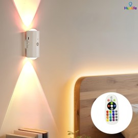 Huelife 4 Pack Rechargeable Color-Changing LED Wall Lamp, Motion Sensor Light with Remote, 1200mAh Battery, Dimmable, Magnetic Mount for Staircase, Hallway, Bedroom, Kitchen, Bar