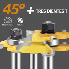 COTIACCV Broca de Enrutador de 3 Piezas, 1/4 Pulgada Juego de Brocas de Enrutador de Inglete Bloque de Ángulo 45 Grados, Máquinas Herramientas de Carpintería Aplicables.