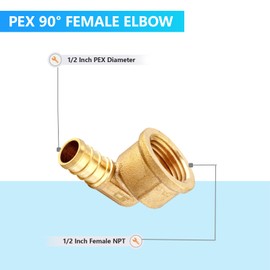 GUOFIS 10 Pack PEX Fittings,Pex 1/2"x 1/2" Female Threaded NPT Elbow Barb Crimp Brass Fitting,1/2 Inch PEX F1807 Female Elbow for Pex Pipes in Plumbing Jobs