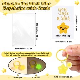 Tondiamo 25 Sets 50 Sets Glow In the Dark Star Keychains with Cards Back to School Gift for Student Classroom Prize Rewards (Yellow)