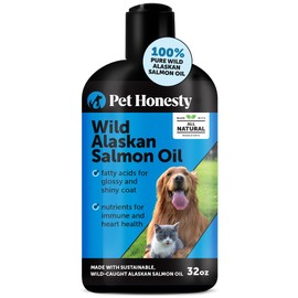 Wild Alaskan Salmon Oil, Omega-3 Fish Oil for Dogs and Cats, Fatty Acids, Salmon Oil for Dogs, Skin and Coat Health, Pure Dog Food Topper, Supports Joints, Brain & Heart Health - 32oz
