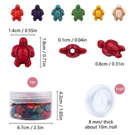 SUNNYCLUE 1 Box 95Pcs Turquoise Turtle Beads Charms Carved Spacer Beads with 11 Feet Elastic Thread for Bracelet Necklace Earring DIY Jewerly Making,Random Color