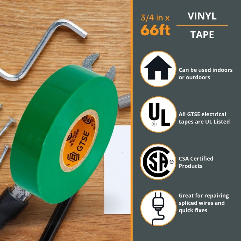 GTSE Green Electrical Tape, ¾ in x 66ft, 1PC, Strong