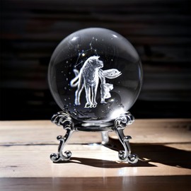 PIEFACTORY 2.3inch 3D Etched Leo Zodiac Sign Crystal Compatible with Ball Paperweight with Silver Stand