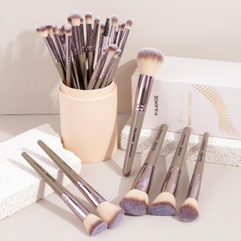 MAANGE Set de Brochas para Maquillaje Profesional de 30 Piezas con Estuche de Viaje y Caja de Regalo – Brochas de Maquillaje para Kabuki, Base, Polvo, Rubor, Difuminado y Sombra de Ojos, Kit de Maquillaje con Etiquetas de Función, Ideal para Uso Diario o 