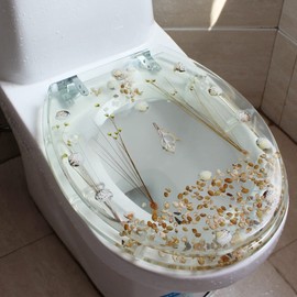 Cbhfmljd Resin Toilet Seat, Transparent Thickened Shell Design Toilet Cover Anti Pollution, Comfort Toilet Seats Seashells Cover Bathroom Fixtures