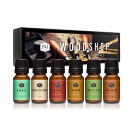 P&J Trading Fragrance Oil Woodshop Set | Forest Pine, Fresh Cut Wood, Leather, Teakwood, Bamboo, and Cedar Candle Scents for Candle Making, Freshie Scents, Soap Making Supplies, Diffuser Oil Scents