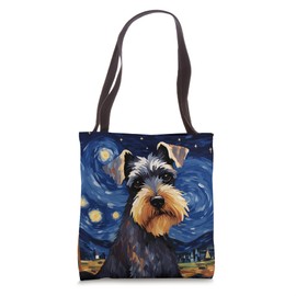 Miniature Schnauzer Dog Starry Night Van Gogh Art Lover Tote Bag
