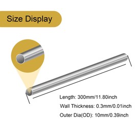 LAVMHAB 304 Stainless Steel Tube 10mm OD 0.3mm Wall Thickness 300mm Length, Straight Stainless Steel Round Pipes Tubing (4pcs)