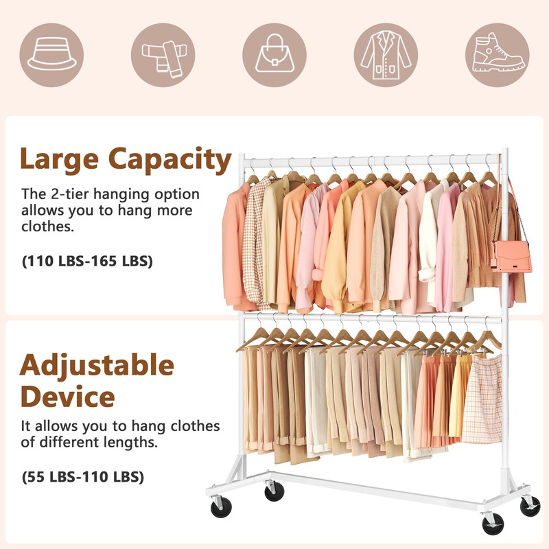 Hoctieon Double Rod Clothes Racks with Z-Base, Adjustable Clothing Rack,