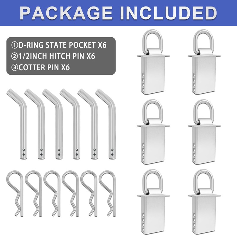 Trailer Stake Pocket D Ring 6PCS 16200lbs Heavy Duty Removable