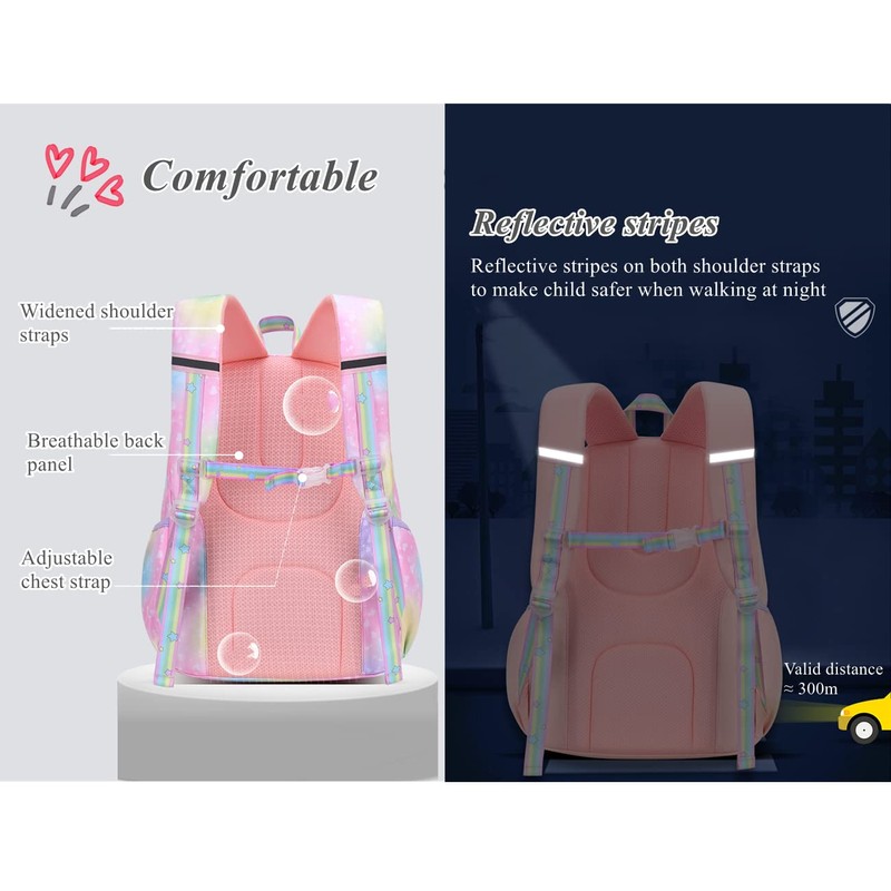 Girls Preschool Backpacks Gradient Heart-Star, Elementary School Bags for Girls,