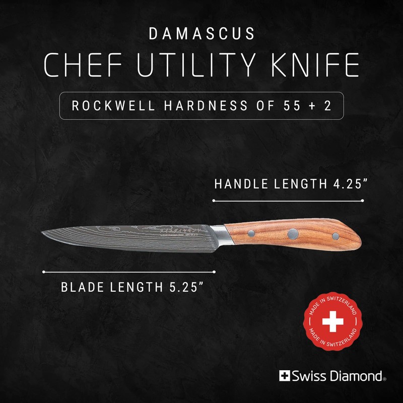 Swiss Diamond, Utility Knife, German Steel With Carbonized Ash Wood,