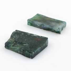 CRYSTALIS 2pcs Natural Big Moss Agate Flat Raw Slice Crystals, Loose Gemstone Wholesale Bulk Rough Jewelry Making Supply, Chakra And Healing Stones, Wire Wrapping, DIY, Gem Collection [25-35mm]