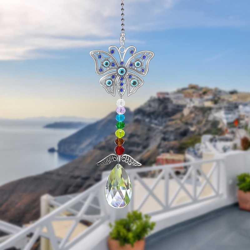 Butterfly Crystal Garden Hanging Teardrop Prism Pendant for Window Rainbow