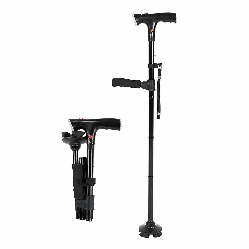 Folding Walking Cane for Senior Mobility – LED Light, Alarm