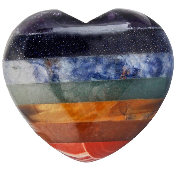 Nupuyai Palm Worry Stone for Chakra Reiki Puff Heart Healing Crystal Love Stone for Home Decoration, Multicolour/7 Chakra, 45 x 40 mm