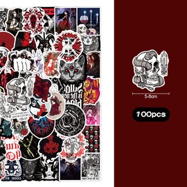 Jagowa 100PCS Gothic Stickers - Waterproof Punk Horror Thriller Stickers for Notebook, Laptop & Luggage - Red & White