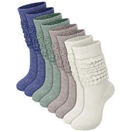 Janmercy 4 Pairs Slouch Socks for Women Bulk Stacked Socks Boot Socks 80s 90s Neon Slouch Socks Knit Scrunchie Socks(Medium,White, Brown, Gray, Blue)