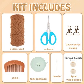 INFUNLY DIY Macrame Bag Kit for Adults Beginners with Video and Instruction Macrame Handmade Woven Bags with Tassels Bohemian Knotting Handbag Macrame Kit Crochet Bag Kit for Women Holiday Beach Decor