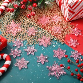 Boao 35 Pieces Acrylic Crystal Snowflakes Ornaments Xmas Tree Pendant DIY Winter Snowflake Snow Theme Decoration (Clear Light Pink)