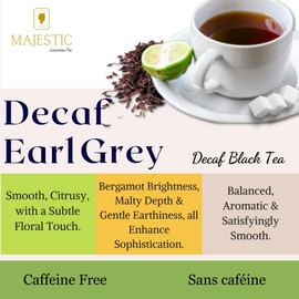 Majestic Tea_DECAF EARL GREY | English Classic| Citrusy Bergamot taste |Black Tea| Natural ingredients| Chemical Free Decaffeination| Non-GMO | Pyramid Tea bags 50 Count