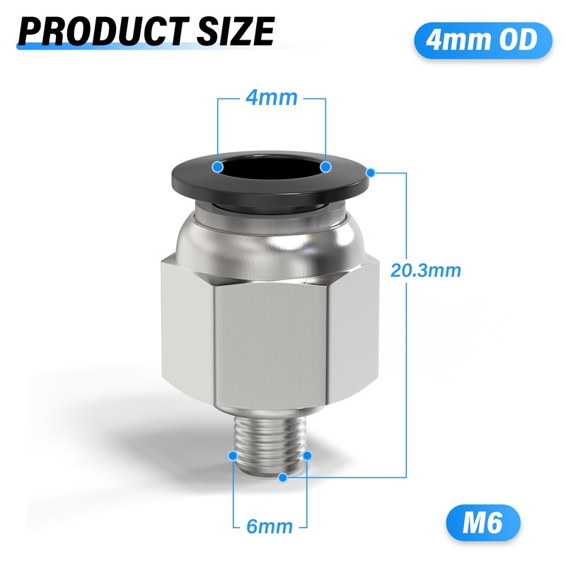 TAILONZ PNEUMATIC Male Thread Straight 4mm OD M6 Thread Push