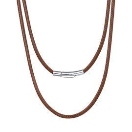 Bestyle Waterproof Braided Leather Cord Chain Necklace, Men Women DIY Woven Wax Rope Chain for Pendant, 2/3mm Width, 16-30" Length (3mm 20 Inch Brown)