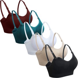 GXXGE Paquete de 5 brasieres de maternidad y lactancia sin costuras para mujer con clip para lactancia materna, 5 piezas (negro beige blanco rosado), L