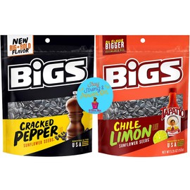 D'Elite Box Sunflower Seeds Variety Pack 2 Flavor Combo BIGS Cracked Pepper and Chile Limon 5.35oz bags each - Keto Friendly - Pack of 2 comes bundled with an inspirational magnet by D'Elite Box