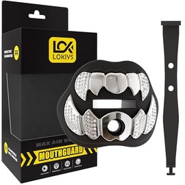 LOKIYS Football Mouth Guard, 3D Chrome Football Mouthpiece, Helmet Strap Included, Fits Adult & Youth (Black/Silvery)