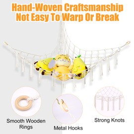 Pack of 2 Cuddly Toy Storage Net, Hanging Toy Organiser, Macrame Stuffed Toy Hammock, Children's Room Stuffed Toy Hammock, Net Cuddly Toys for Cuddly Toys and Plush Toys (Beige)