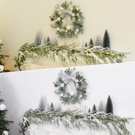 YoleShy Christmas Wreath with Lights 18 inch Christmas Door Wreath Christmas Decorations with White Bow and Ball Ornaments, Prelit Christmas Wreath White Christmas Wreath for Door Window Fireplace