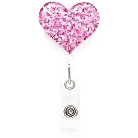 Heart Retractable Badge Holder, ID Card Clips, Badge Reel for Nurses Students Workers, Badge Holders (Pink)