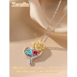 You Are My Sunshine Necklace Sterling Silver Sunflower Necklace for Women Aquamarine Ruby Necklace March July Birthstone Sunflower Pendant Jewelry Mother's Day Gifts for Women