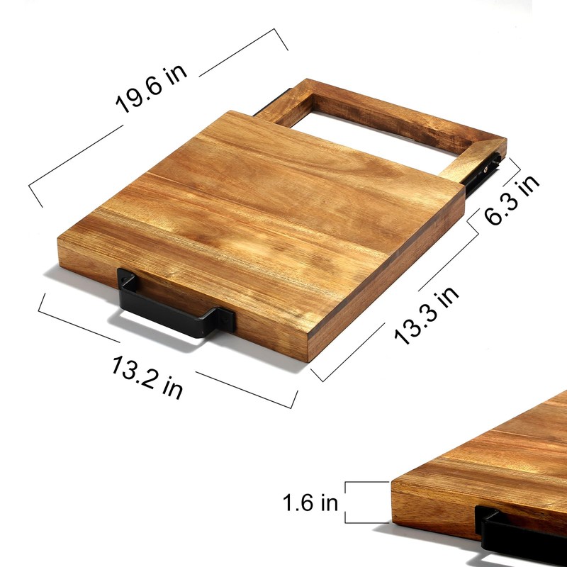 EVERBBKING Natural Acacia Sliding Tray for Coffee Machine Kitchen Appliance