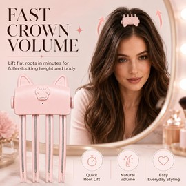 Cordless Electric Hair Volume Clip,Wireless Heated Volumizing Rroot Lift Clip Hair Volume Clip Root Lifter, Quick Volume Touch-Ups,Portable Root Lifter with 2 Temp(Pink/Cat Ear Style)