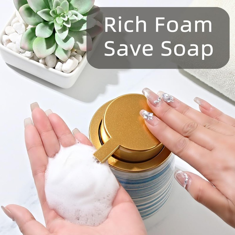 Modern Striped Style Gold Soap Dispenser for Bathroom, Ceramic Hand