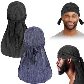 Naapesi Pack of 2 Durag - Breathable & Elastic Pirate Hat for Men & Women, Ideal for Cycling, Running, Fitness & Outdoor (54-58 cm), Black and navy blue