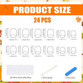 Nymora Pack of 24 Press On Nails Short, White/Brown Autumn False Nails with Maple Leaves, Press On Nails Short, Artificial Nails with Kit (Thankfulness, Autumn)