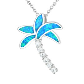 kissdove Blue Tropical Palm Tree Necklace - Gem-inlaid Sterling Silver Jewelry for Women with Adjustable 18-20 Inch Chain, Gift Box Included