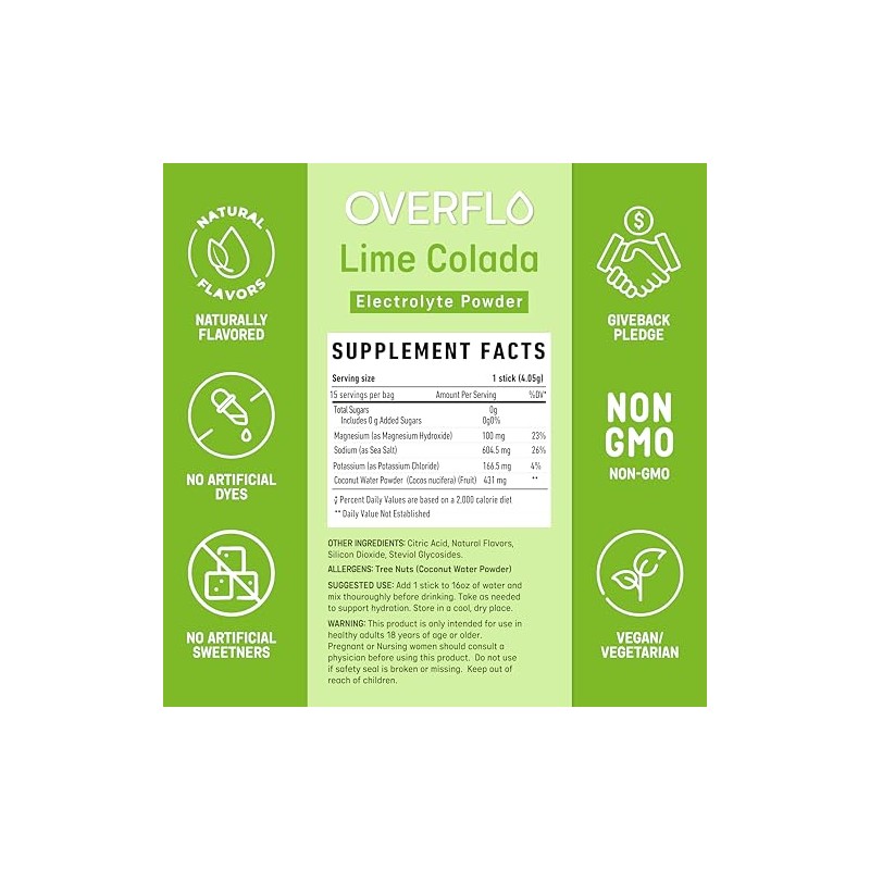 Overflo Paquetes de electrolitos en polvo mezcla de hidratación sin