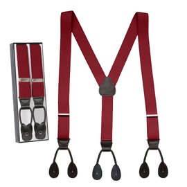 Tuxedo Suspenders for Men Black Genuine Leather Button End 1.25 Inches Mens Braces Suspenders- Red (Regular 46" Long)