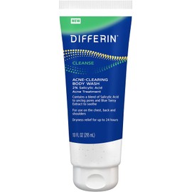 Differin Acne Body Wash de los creadores de Gel, limpiador para el tratamiento del acné con ácido salicílico, fórmula de crema para hacer espuma para espalda, pecho y hombros, 10 oz.