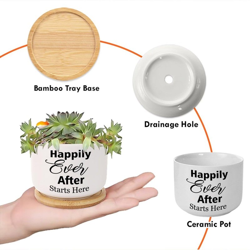 DecStic Happily Ever After Starts Here Ceramic Planter Bible Verse