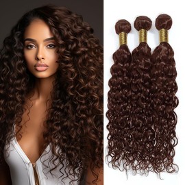 14 14 14 Inch Brown Human Hair Bundles Color 4 Dark Brown Water Wave Human Hair Bundles Double Weft Wet And Wavy Bundles